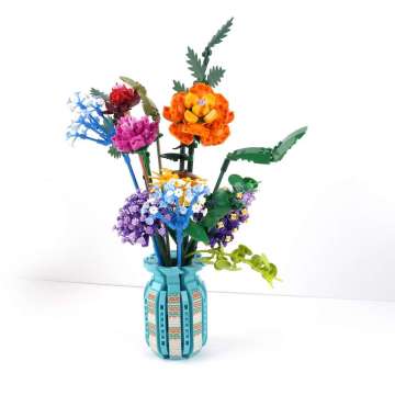 Creative Flower Bouquet Building Blocks Set with Vase - Kids DIY Toy and Home Decoration for Christmas Gifts