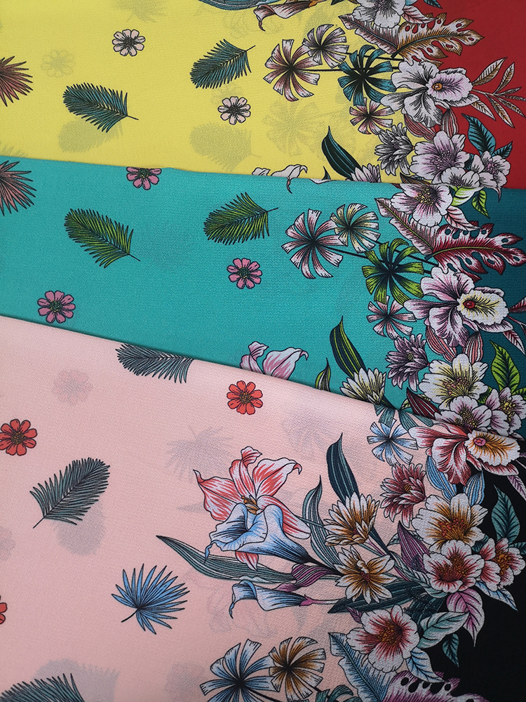 Border Flower Polyester Bubble Chiffon Printing Fabric