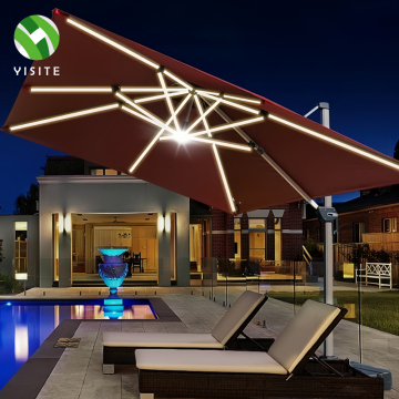 High-Quality Patio Umbrella with Solar LED Lights and Aluminum Base