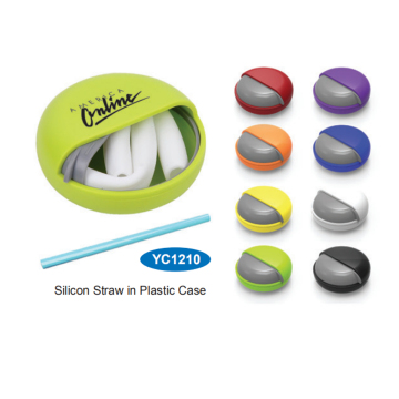 Custom OEM Logo Metal & Silicone Flexible Straws Set with Round Case