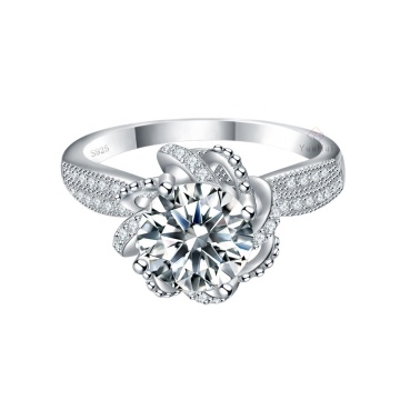 Wholesale S925 Sterling Silver Rings with Moissanite and Diamond Stones in 1 Carat and 2 Carat