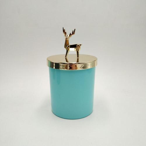 Pot de bougie en verre peint de couleur 4 oz 8 oz 11 oz 14 oz 20 oz avec couvercle en métal doré et argenté