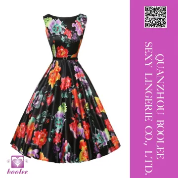 Hot sale floral printed ladies formal one piece summer elegant dresses