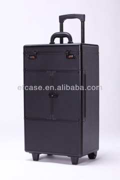 BLACK BUFFALO PATTERN PVC HAIRDRESSING BEAUTY TROLLEY CASE WITH WHEELS