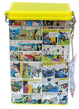 Square gift tin box with handle