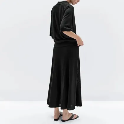 Women's urban minimalist commuting style bat sleeve knitted polo shirt