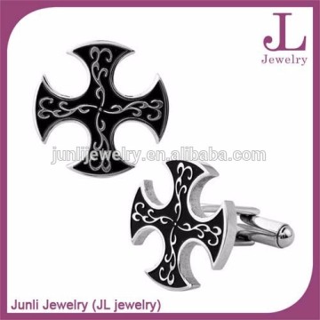 Cross Stainless Steel Black Enamel Men Cufflinks