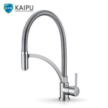 Pull down brass kitchen faucet