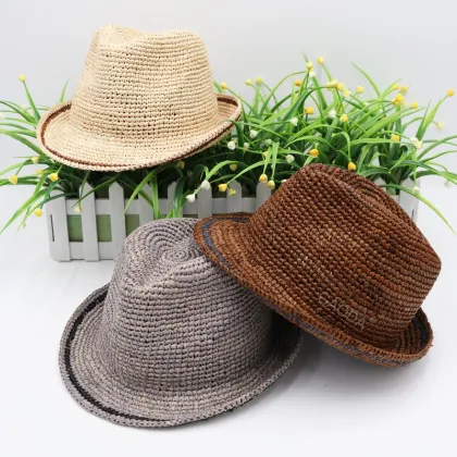 Raffia straw Indiana jones fedora hat men image craft hats