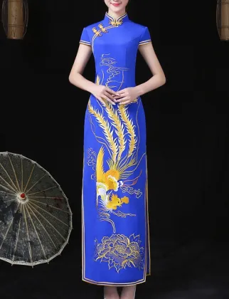 Hand Embroidery Phoenix  Peony Slim Women's Dress