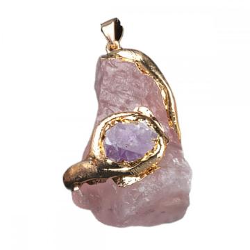 Gemstone Crystal Raw Rock Rough Irregular Shape Pendant Natural Stone Gold Plated Charm Pendant for DIY Jewelry Making