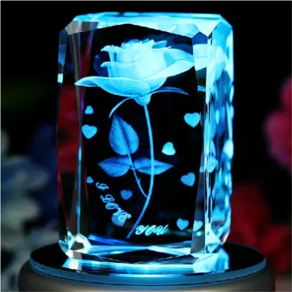 3D Laser Engraved Crystal Rose Cubes