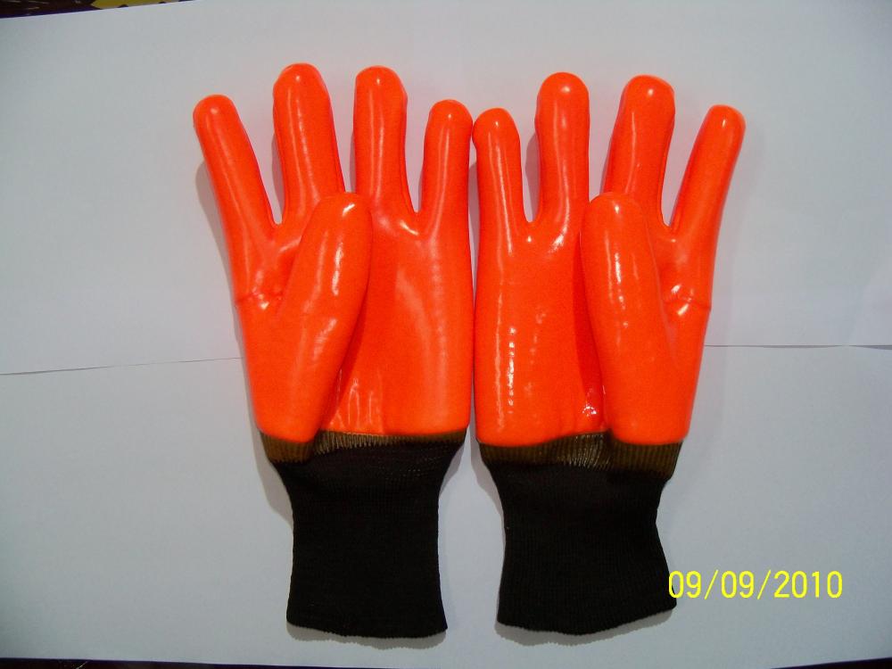 Orange PVC coated winter gloves