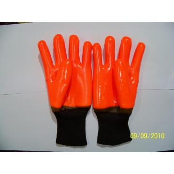 Guanto finitura fluorescente in PVC. Polso a maglia nera