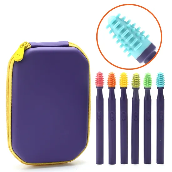 6-Pack Decompression Autistic Stress Relief Tools: Textured Silicone Fidget Toys, Sensory Mouth Brushes, and Soft Flexible Playment for Kids