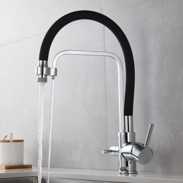 Black 360 Degree Rotating Single Hole Kitchen Faucet with Pure Water Tap