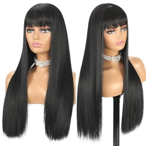 Straight Human Hair Wigs with Bangs 14 inch