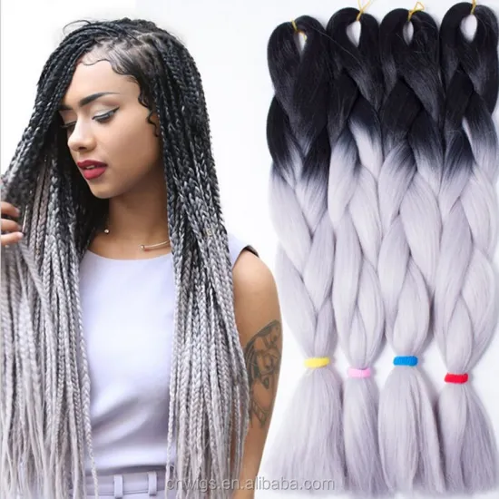 XUCHANG HARMONY Synthetic 2 Tone Ombre Color Jumbo Braiding Hair for Dreadlocks Grey STOCK 8 Packs Blacklight Acceptable 24inch