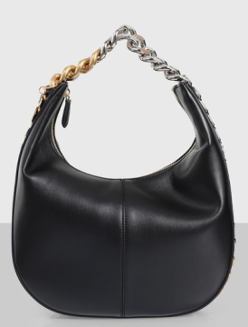 Schwarze, farbblockierte, halbmondförmige Schultertasche mit Kette