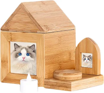 Wooden Pet Ashes Memorial Jar with Detachable Monument
