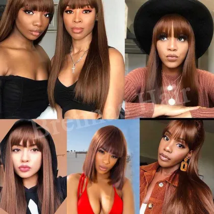 #4 Chocolate Brown Straight Wigs with Bangs