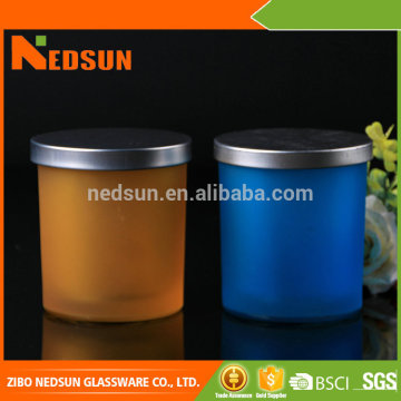 New innovative products Glass Blue and Orange frosted glass candle jar with lid