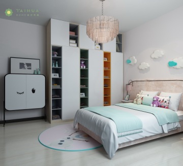 Modern Furniture Melamine Kid's Bedroom With Pink Cushion