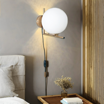 Ball Shaped Wall Light Fixture with Iron Body and Glass Lampshade