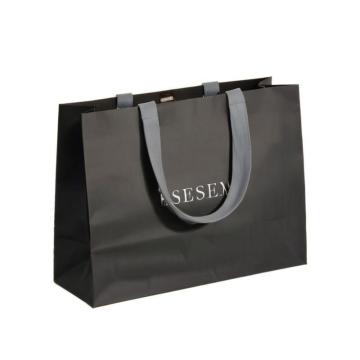 Luxury Black Paper Bags with Custom Logo and Ribbon Handle