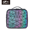 Cosmetic PU cuir de grande capacité Voyage suspendu sac de maquillage rhombique hologramme laser sacs lumineux