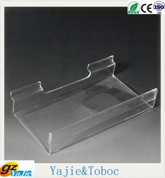 Acrylic clear slat shoe shelf with a upward bar