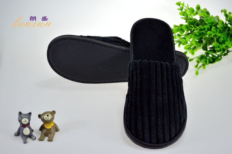 Black Coral Fleece Slipper Disposable Plush Hotel Slipper