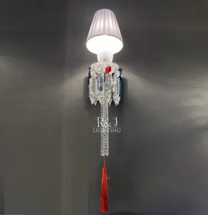 Traditional Baccarat Crystal K9 Luxury Wall Lamp with Tassel Shade