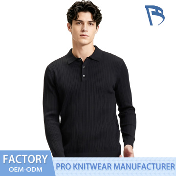 Suéter de punto tipo polo con canalé vertical para hombre