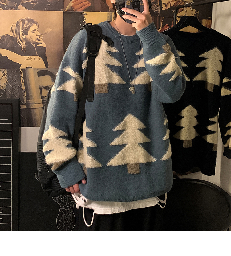 Mens Vintage Graphic Print Knit tröja