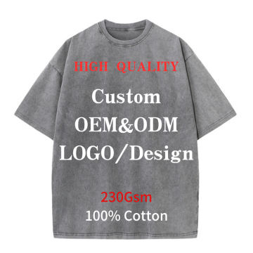 Top Quality Men's Acid Wash Heavyweight Cotton T-Shirts with Custom Logo