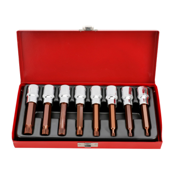 High Quality S2 8 Pcs 1/2 Long Torx Bit Spline Socket Set M5-M14 with Steel Box