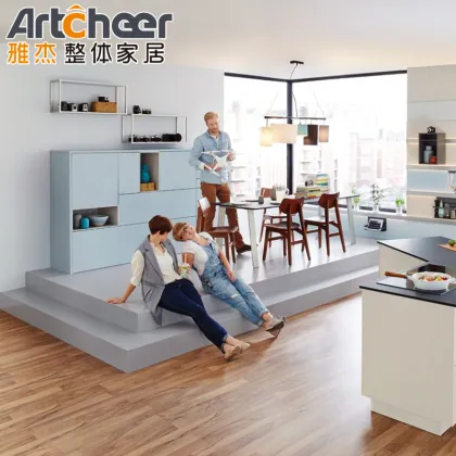 European Style Home Kitchen Cabinets with Island Table at Home Depot