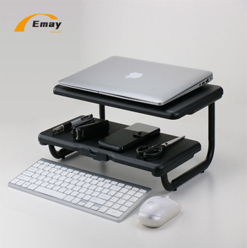 Wooden Computer Desk Organizer with Two Layers Monitor Stand and Phone Holder for Home Office