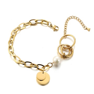 Yiwu Aceon Velle Edelstahl -Charmalme Armband mit Perlen -Doppelscheibe und Drehseildraht