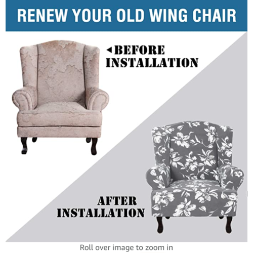 1 Piece Printed Fleece Wing Chair Slipcover