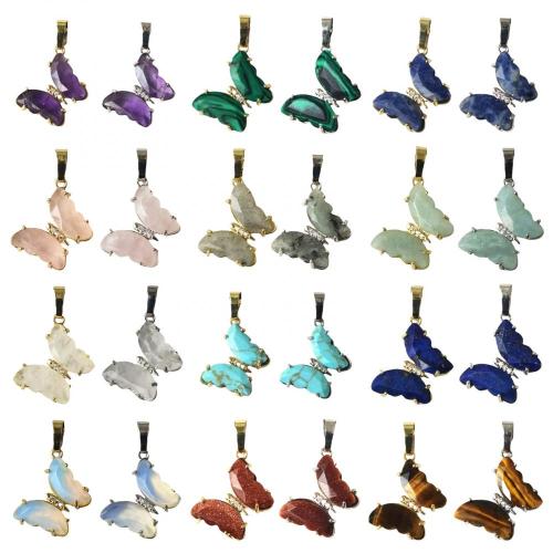 Gemstone Butterfly Inldant Natural Crystal Gold Butterfly Charm Fendant for DIY Jewelry Making Cute Butterfly Necklace Lenlace