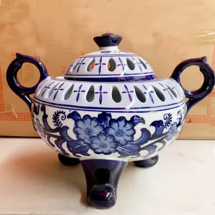 Blue and White Porcelain Chinese Antique Incense Burner