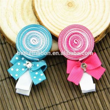 2016High quality Hair bows factory custom hair clip round