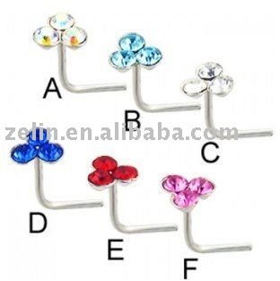 316L L-shaped big clover nose jewelry with gems body nose piercing jewelry