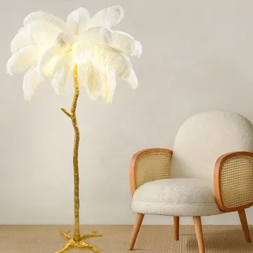 Modern Natural Ostrich Feather LED Floor Lamp for Living Room and Bedroom Decor