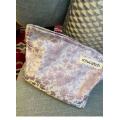 Lace-Trimmed Portable Travel Makeup Bag