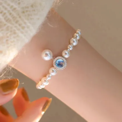 Aquamarine Pearl Girly Bracelet High End Luxury Bracelet