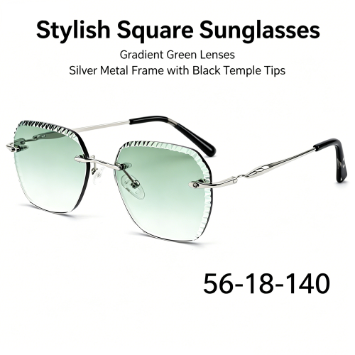 Rimless Diamond Cut Square Metal UV400 Sunglasses ME2062