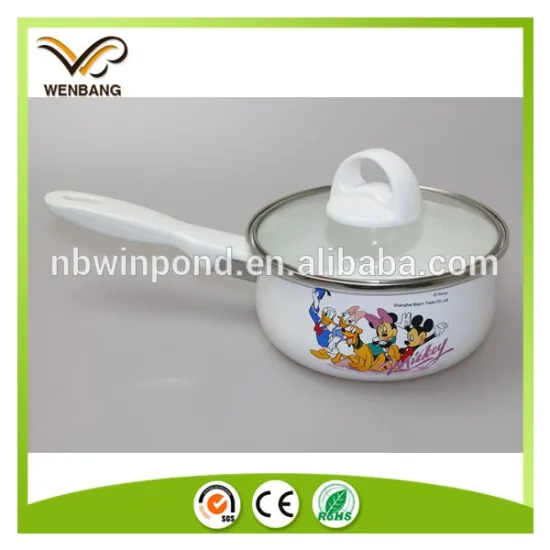 With high quality ss rim one handle cartoon animal enamel milk pot